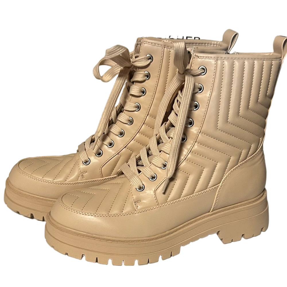 Marc Fisher Amita 3 Combat Boots Light Natural 7.5 New In Box - Picture 2 of 6